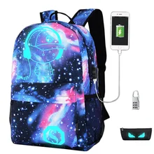 

2018 New Fashion Girls School Backpacks Boys Luminous USB Charger Anti-theft School Bags Universe Space Printing Casual Backpack