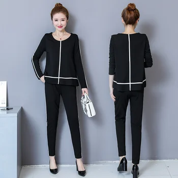 

Plus Size 5xl Pure Colour Tracksuit Women Conjunto Feminino Brief Wild Two Piece Set Top And Pants Chic Year-old Female Costume