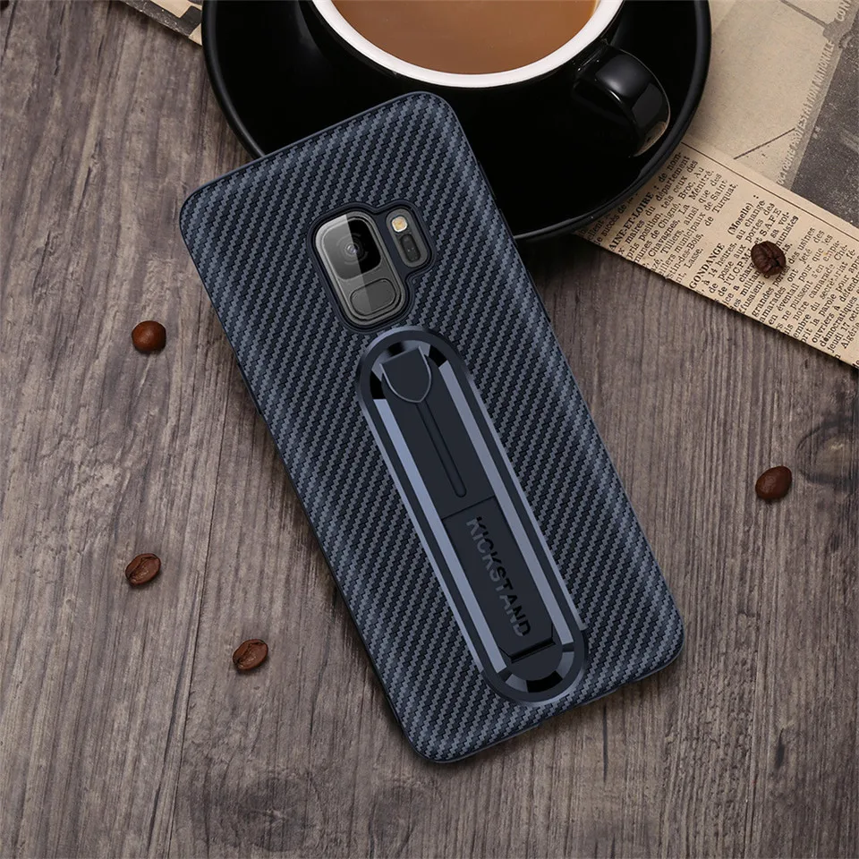 Luxury Carbon Fiber Ring Kickstand Phone Back Case For SAMSUNG Note 9 Note 8 S9+ S8 Plus S7 Edge Soft TPU Shockproof Stand Cover (13)