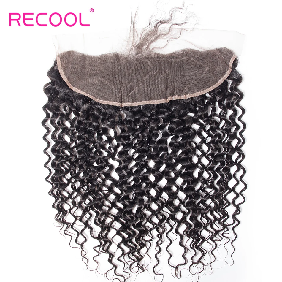 Recool вьющиеся волосы пряди с фронтальной 3 pcs бразильские волосы переплетения пряди с 13x4 застежка Волосы remy пряди с фронтальной