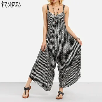 

ZANZEA Rompers Womens Jumpsuit 2020 Summer Fashion Striped Long Playsuits Casual Loose Sexy Backless Plus Size Overalls