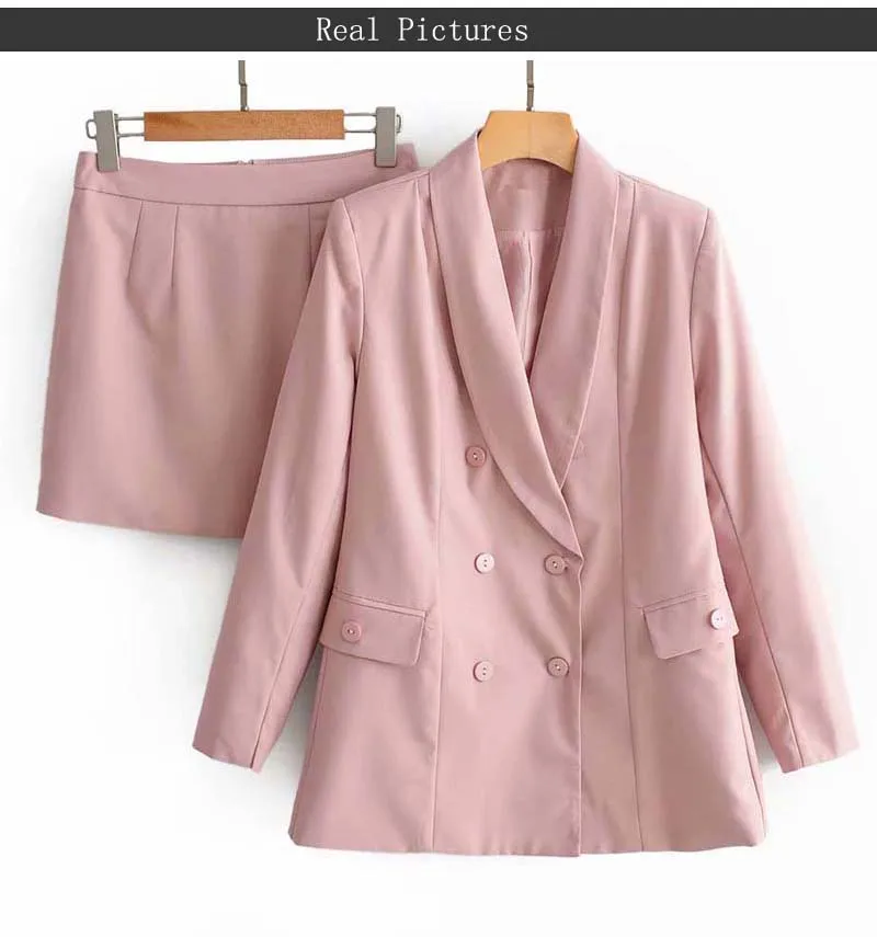 YNZZU розовый цвет женский костюм Блейзер осень зима двубортный женский пиджак длинный рукав офисный стиль Женский блейзер YO877