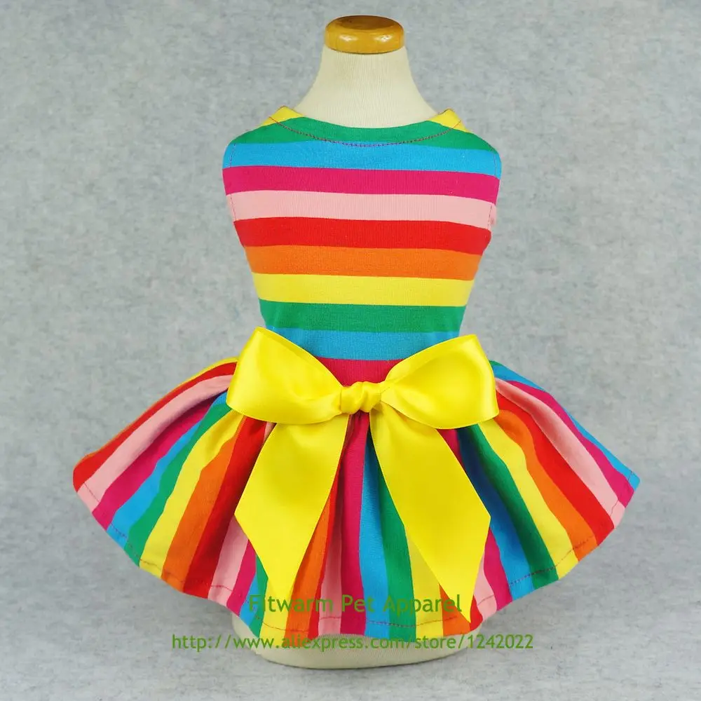 Fitwarm Rainbow Pet Clothes Dog Dresses Vest Shirts Sundress