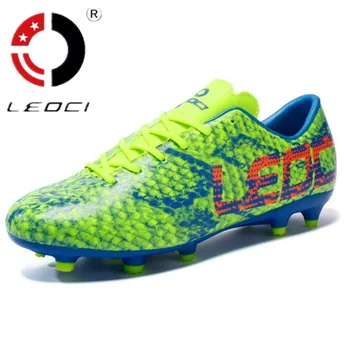 

LEOCI Hot Unisex FG HG AG Soccer cleats,Green and Blue Outdoor Shoes for Adult Men 34-44 Size Train Sneakers Football Boots