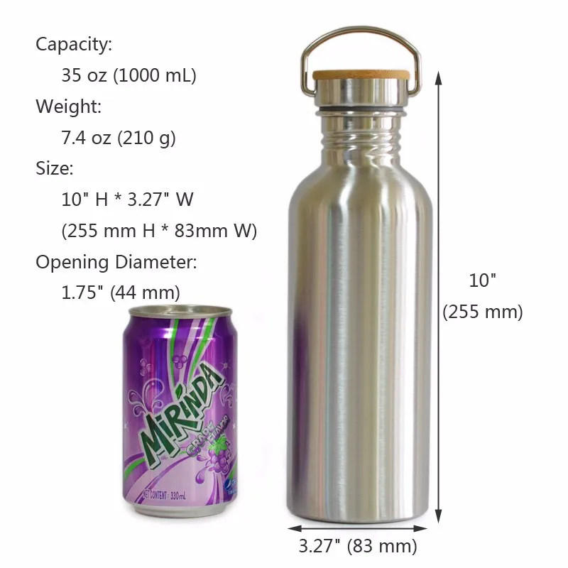 1000 мл BPA бутылка для воды из нержавеющей стали бамбуковая крышка Спортивная фляжка тумблер с неопреновым покрытием для йоги путешествия пешего туризма на открытом воздухе