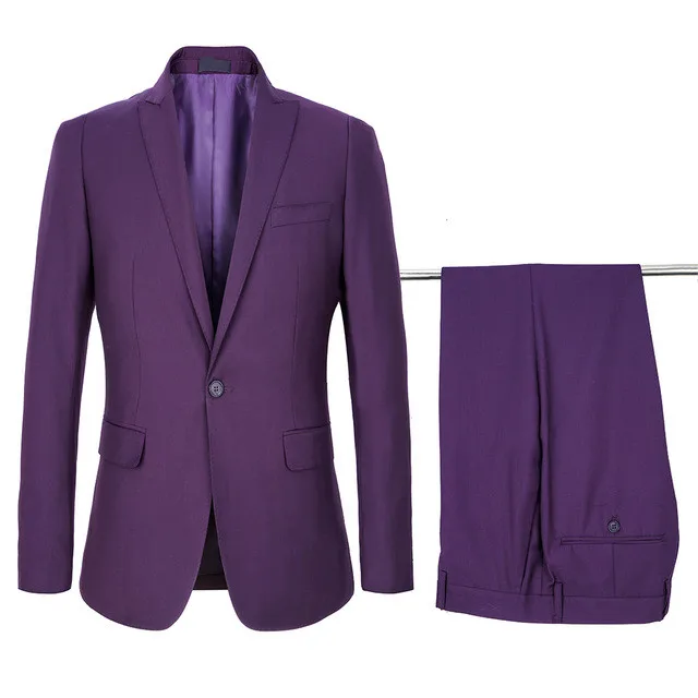 Свадебный костюм для мужчин строгий костюм; для жениха Вечерние фиолетовые Мужские костюмы приталенный костюм смокинг-пиджак жениха 2 шт