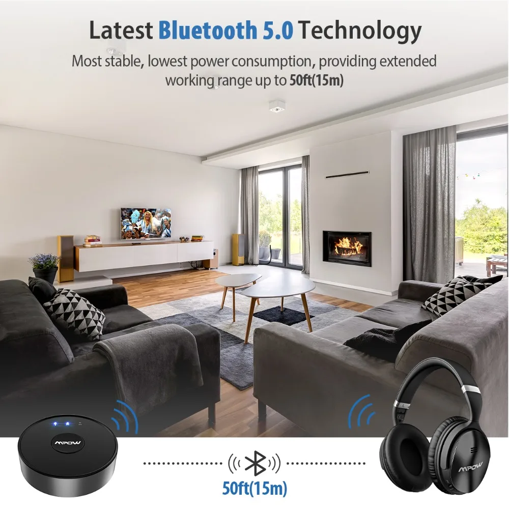 Mpow BH261 Aptx HD Aptx-LL Bluetooth 5,0 беспроводной передатчик аудио AUX адаптер 15 м/50 футов Рабочий диапазон для ТВ никогда не выключается