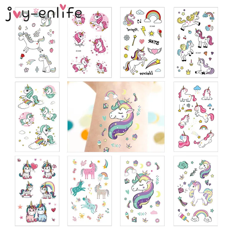 JOY-ENLIFE 3 قطعة Rocooart الكرتون يونيكورن الوشم الاطفال الأطفال Tatouage Temporaire الجسم الفن للماء لصاقات وشم مؤقت