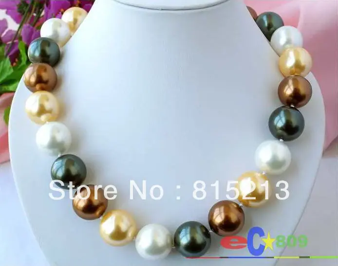 

FREE SHIPPING>>>@@ > N1104 20MM ROUND multicolor SOUTH SEA SHELL PEARL NECKLACE