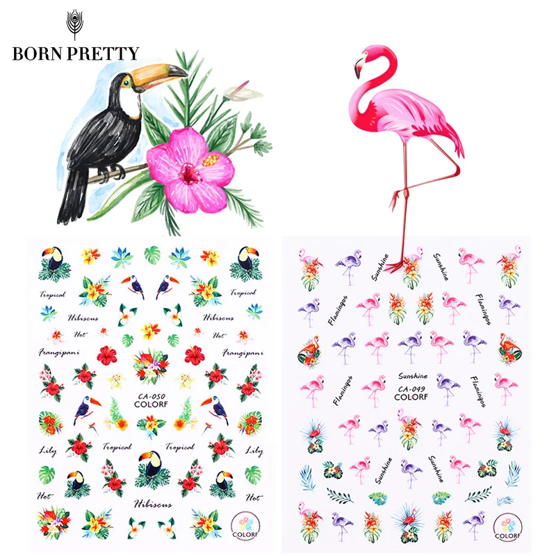 Flamingo Nail Stickers Animal Series Water Decal Ocean Cat Plant Pattern 3D Manicure Sticker Nail Art Decoration