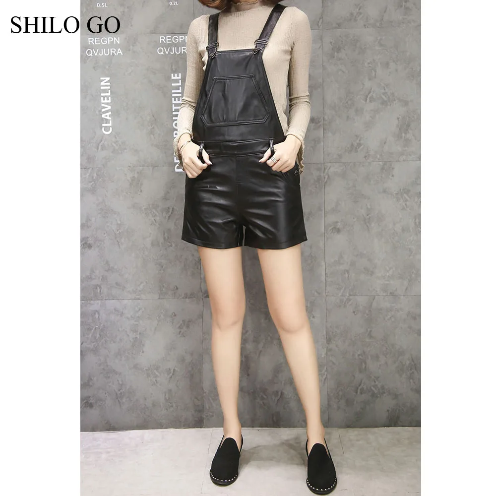 leather overall shorts