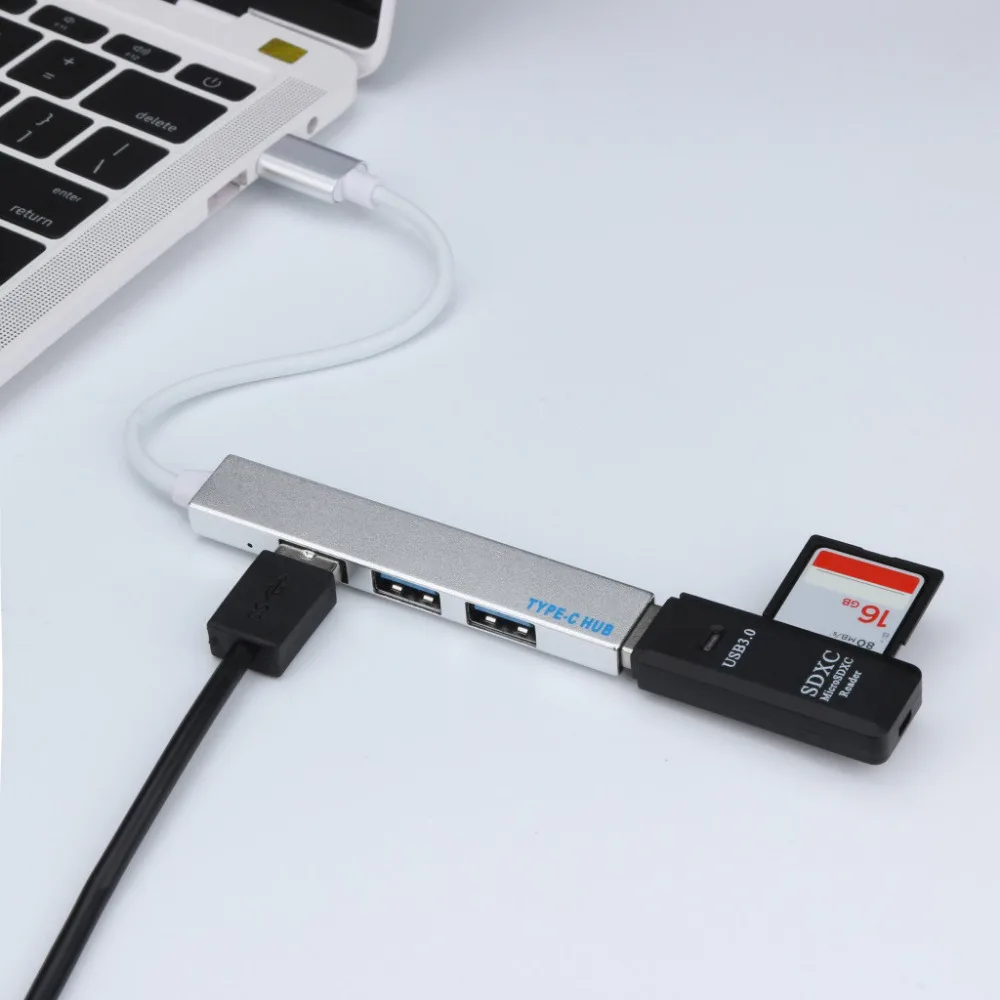 Type-C-4 usb-хаб эспандер ультра-тонкий Мини Портативный 4-портовый USB 3,0 концентратор маленький 3,0 порт s 5 Gbp/s алюминиевый сплав компактный приличный