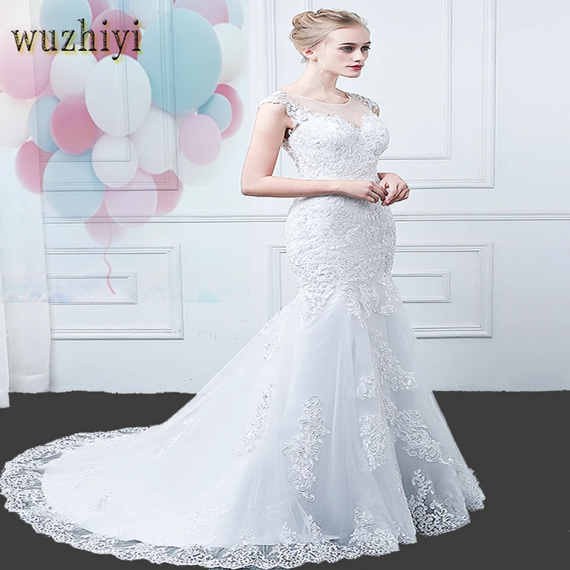 

wuzhiyi mermaid wedding dresses Lace wedding dress sleeveless bridal Gown Plus size vestidos de noiva China Wedding dress 2018