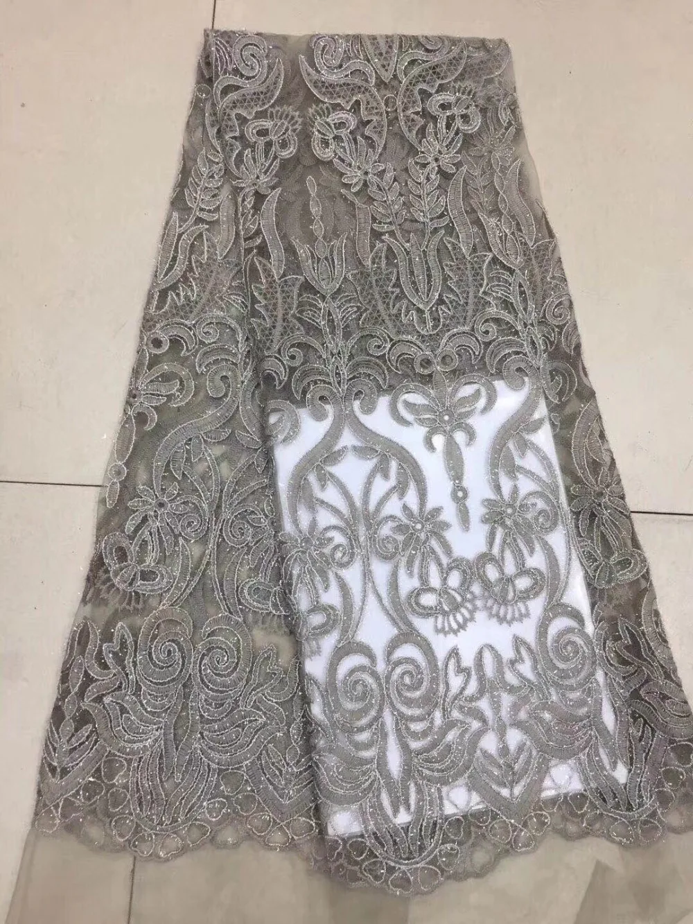

New French Nigerian sequins net lace,African tulle mesh Sequence lace fabric high quality for wedding dress 5yards/lot