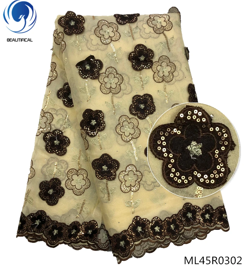 

BEAUTIFICAL african organza lace nigerian lace fabric with sequins high quality african material styles 5 yards/piece ML45R03