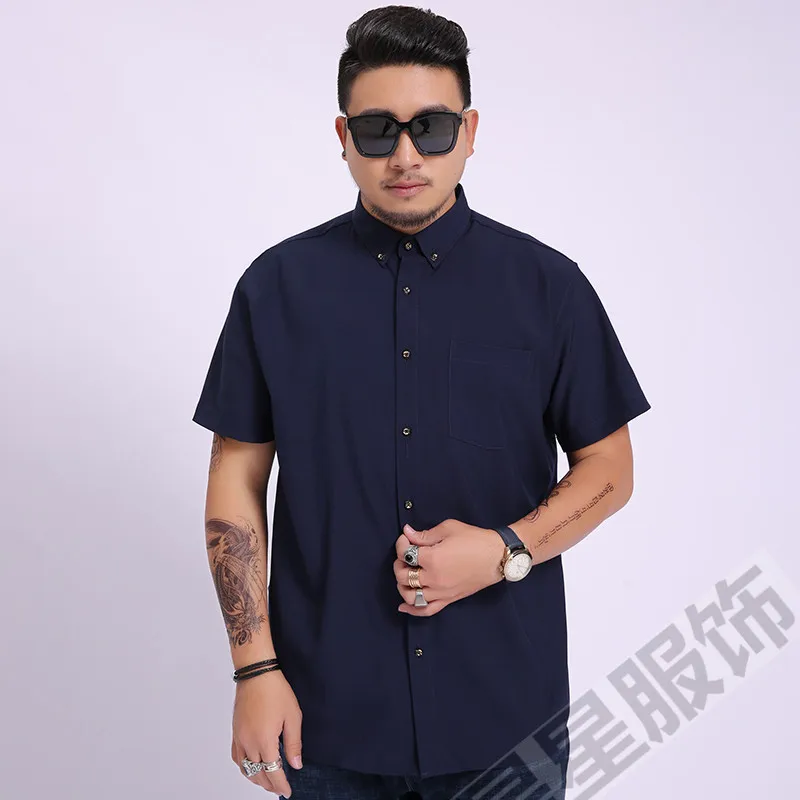 Плюс 10XL 8XL 6XL 5XL Новая мужская рубашка Slim Fit Модные Повседневные рубашки для работы с коротким рукавом мужские рубашки высокого качества Camisas - Цвет: Тёмно-синий