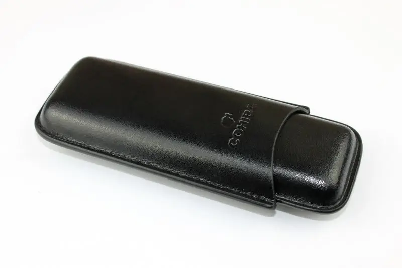 Чехол для сигар Cohiba, черный, гладкий, кожаный, для путешествий, сумка для переноски, 2 трубки для сигар