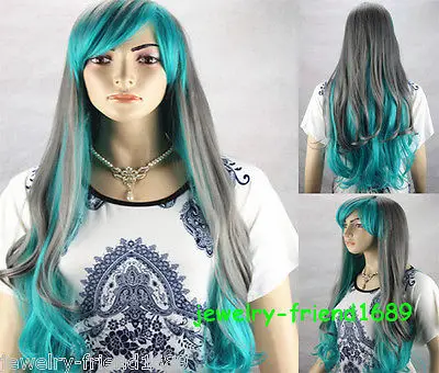 

Hot Sell!Party hair Free shipping ****** New Fashion Cosplay Long Blue Women's Curly Wig