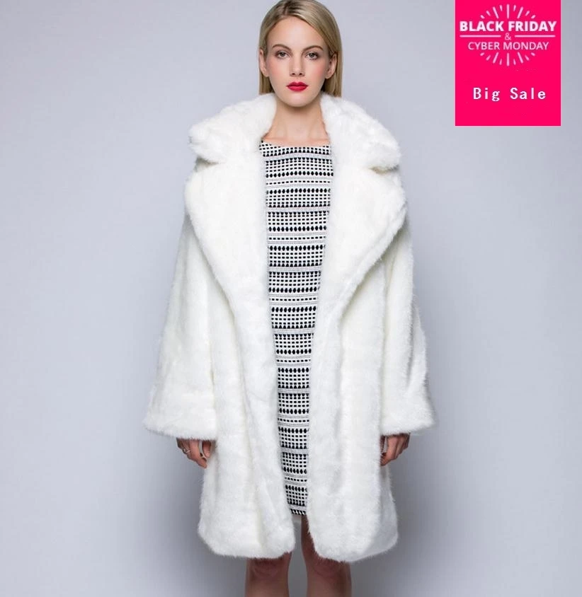 

Factory direct 2019 new women's luxury large lapel white fox fur coat imitation fur coat warm thicker fashion coat wj680