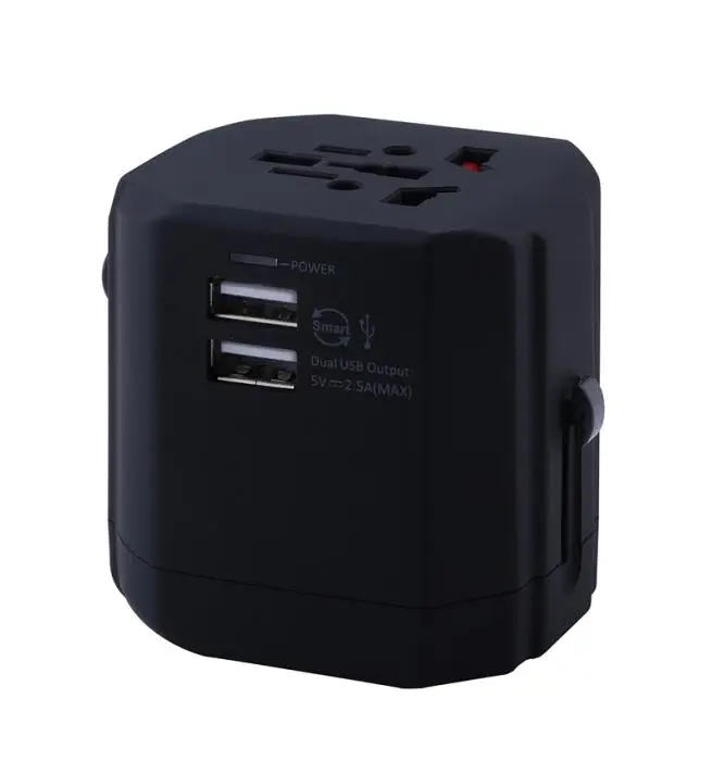 All in One Universal Travel Adapter World Travel Socket Converter EU UK US AU With 2USB Charging Port for Android IOS Smartphone - Цвет: Black