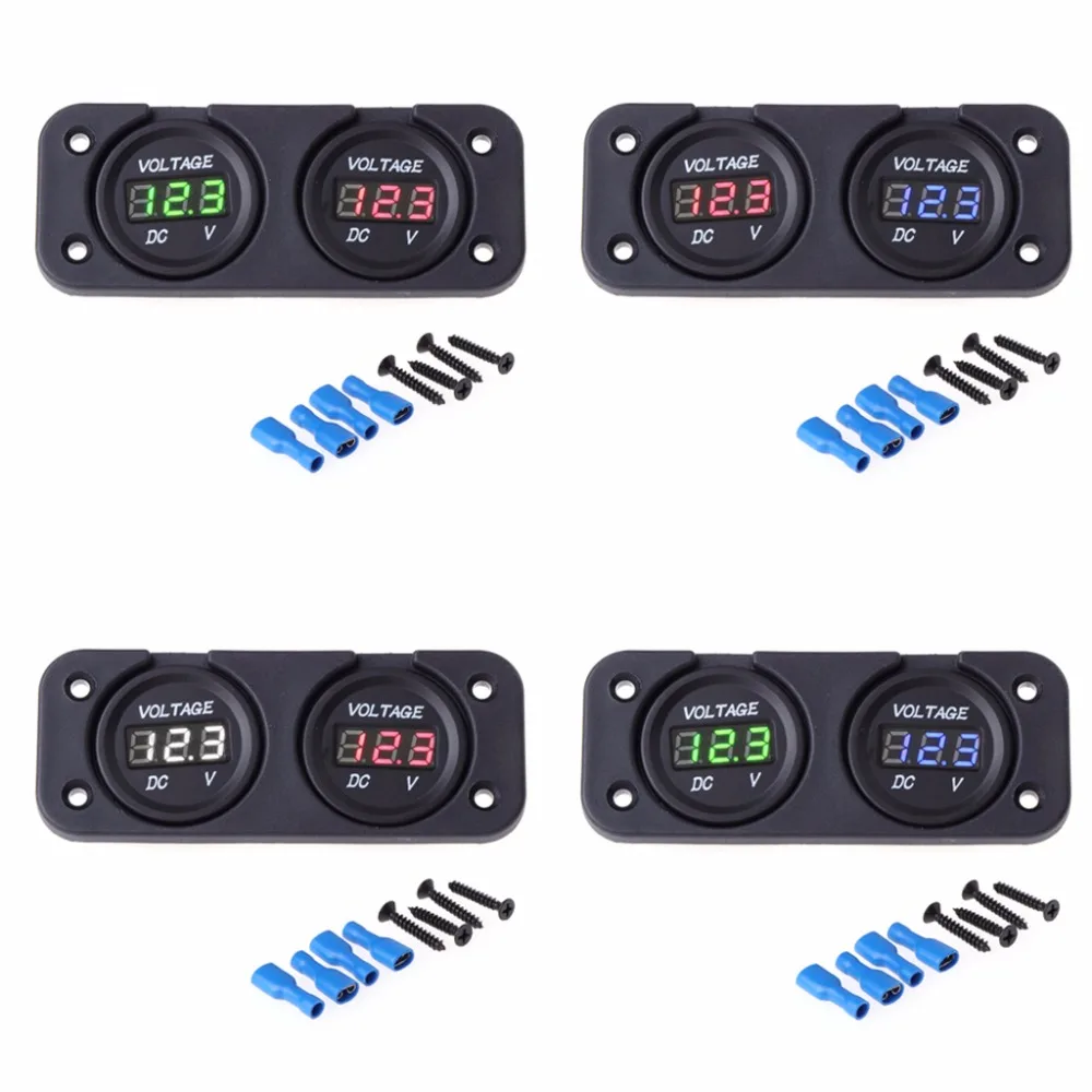 DC 12V 24V Voltage Meters Car Boat Motorcycle Dual LED Digital Display