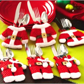

6Pcs New Year Chirstmas Tableware Holder Knife Fork Cutlery Set Skirt Pants 2018 Navidad Natal Christmas Decorations for Home