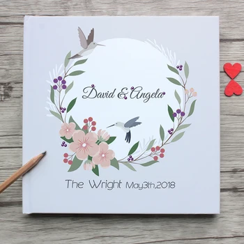 

Personalized White Famliy Wedding Guest Book With Flowers,Custom Mr Mrs Name Wedding Date Guestbook,Anniversary Photo Album Gift