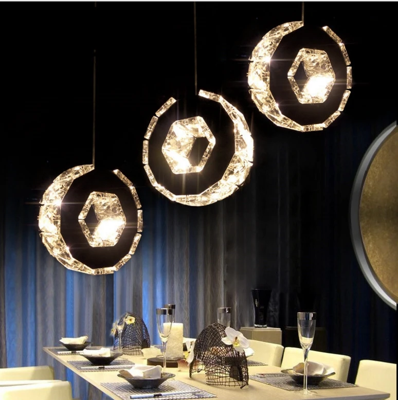 

Crystal Chandelier Dining Table Lamp Lighting Round Room Light Modern Led Warm Bar Hanging Lights