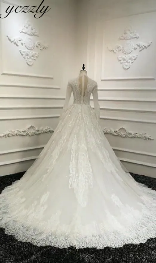Vestidos De Novia старинные c высоким горлом с длинными рукавами мусульманское свадебное платье длинное бальное платье Принцесса Кружева кристаллы для свадебного платья