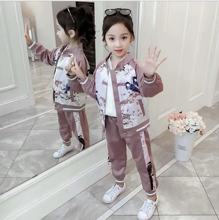 2 7.24th YY5 Girl Autumn Fashion New Style national style Suit Children printing Suit Size 110-160cm retail - Цвет: 2