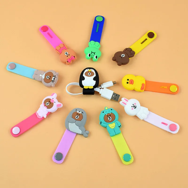 

New Creative Cartoon Headphone Data Cable Holder Button-type Button Winder Cute Animal Line Cable Winder