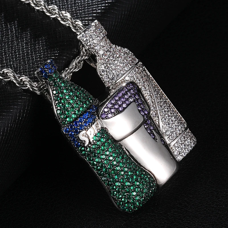 Хип хоп Многоцветный кубический циркон Iced Out блестящая бутылка вина фиолетовый