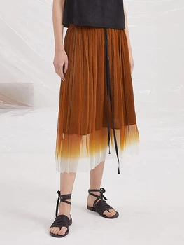 

IRINAY143 2019 ss collection women gradient color elastic waist silk skirt