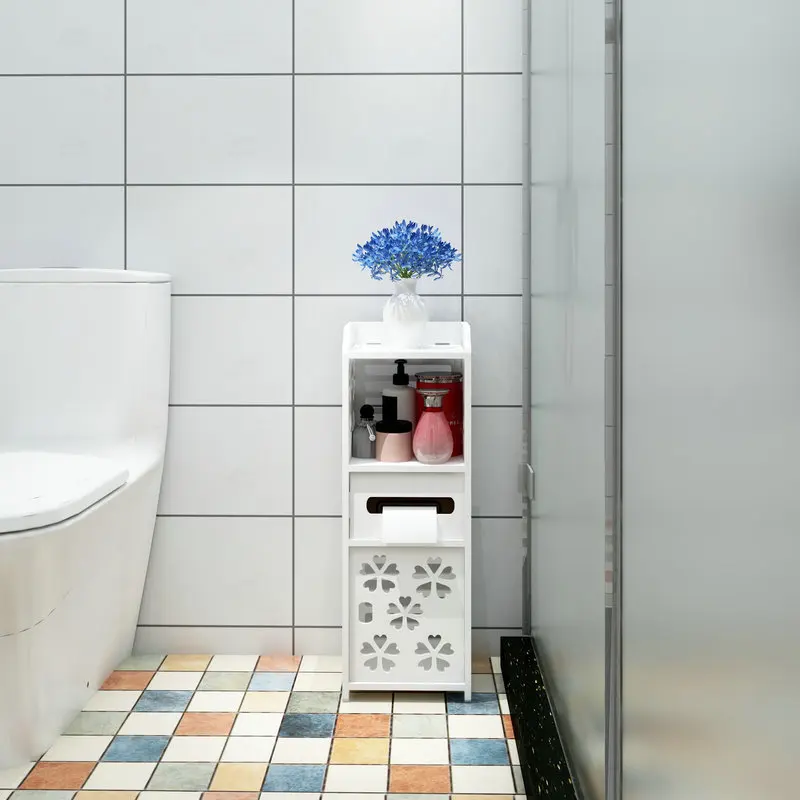 White Bathroom Floor Mounted Waterproof Storage Rack Cabinet Bedroom Kitchen Storage Shelves Bathroom Organizer - Цвет: White
