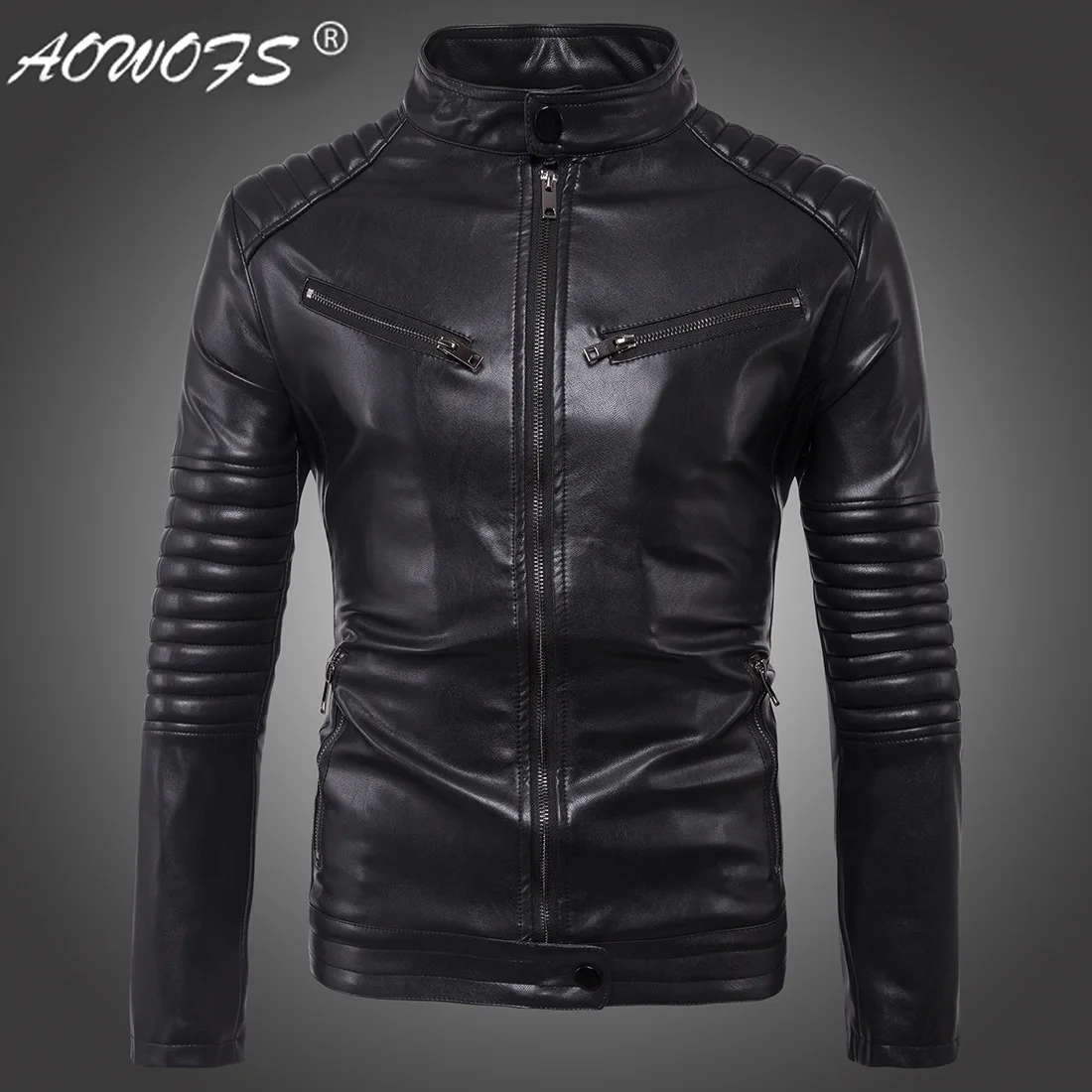 Brand new punk men's motorcycle zipper leather motorcycle windproof men's leather jacket trend personality locomotive clothing