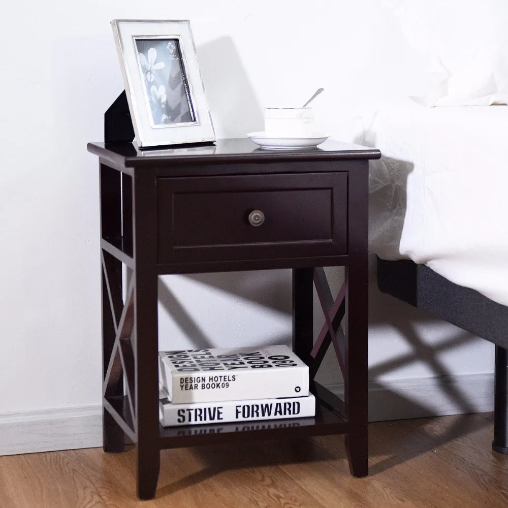 Giantex منضدة نهاية السرير الجدول درج غرفة تخزين ديكور الرف السفلي المنزل الأثاث HW56019CF Giantex منضدة نهاية السرير الجدول درج غرفة تخزين ديكور الرف السفلي المنزل الأثاث HW56019CF