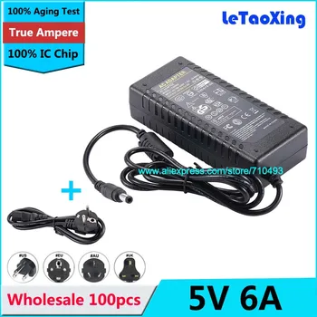 

100pcs 5V 6A Power Supply AC 100-240V to DC Adapter 30W For 3528 5050 Strip LED US EU AU Adapter Plug with IC Chip