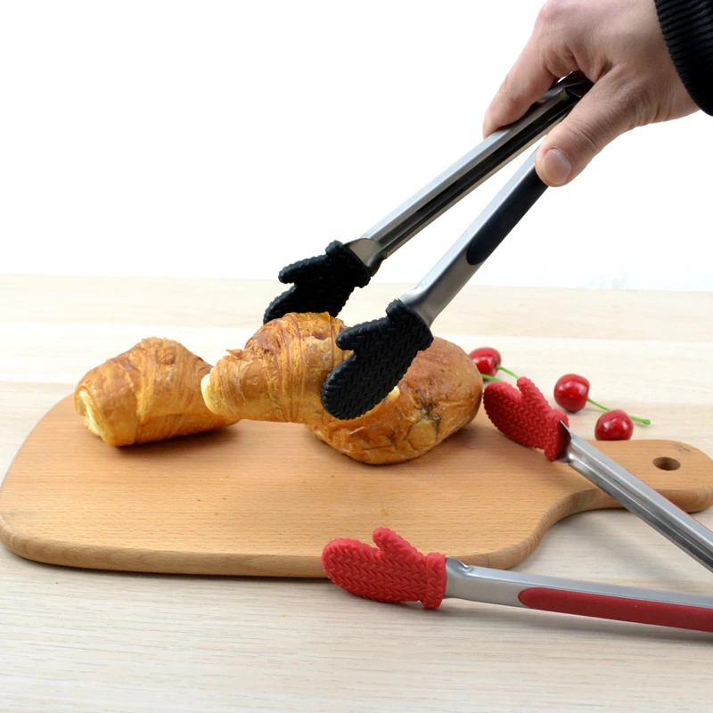 Kitchen Tongs Silicone Cover BBQ Clip Stainless steel Food Salad Tongs Kitchen