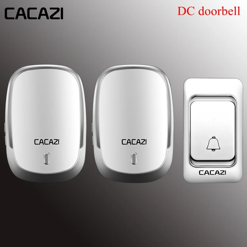 

CACAZI Wireless Doorbell DC Battery Operated Control Button 200M Remote LED Light Home Door Bell 4 Volume 1 Button 2 Receiver