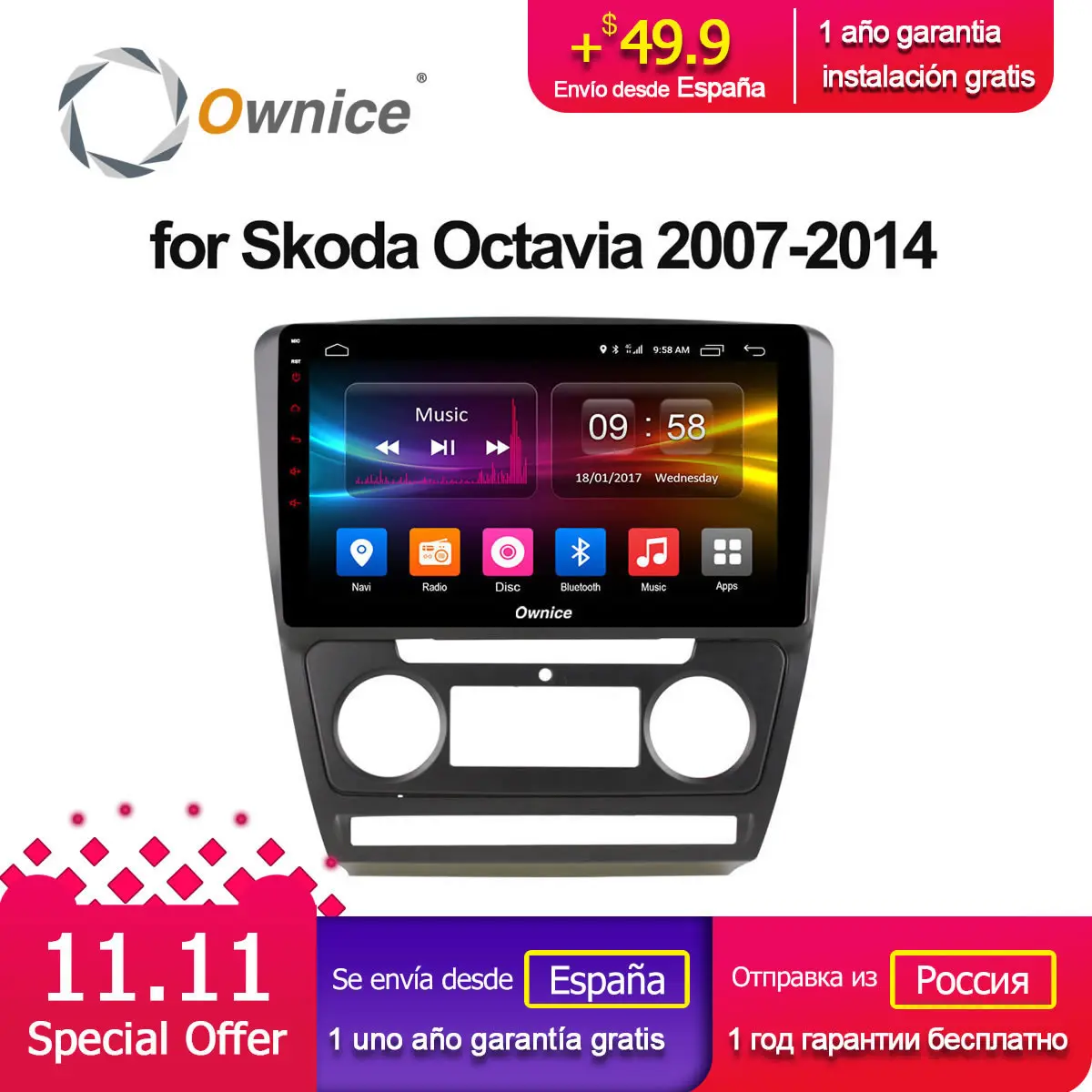 

Ownice K1 K2 Android 8.1 8 Core Car DVD Player GPS Navigation for Skoda Octavia 2007 2008 2009 2010 2011 2012 2013 2014 4G