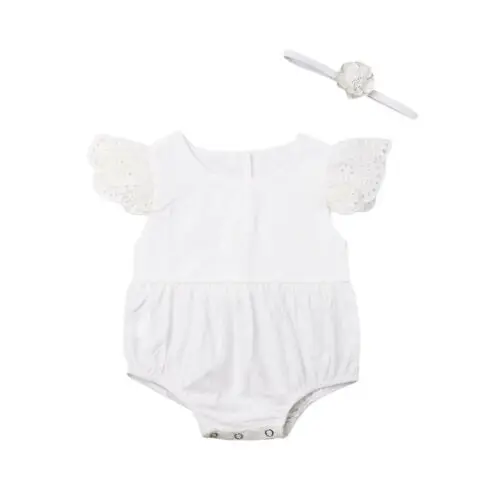 Toddler Baby Girl Solid Color Lace Patchwork Hollow Out Romper Jumpsuit Casual Lovely Outfits Clothes Hot Sale