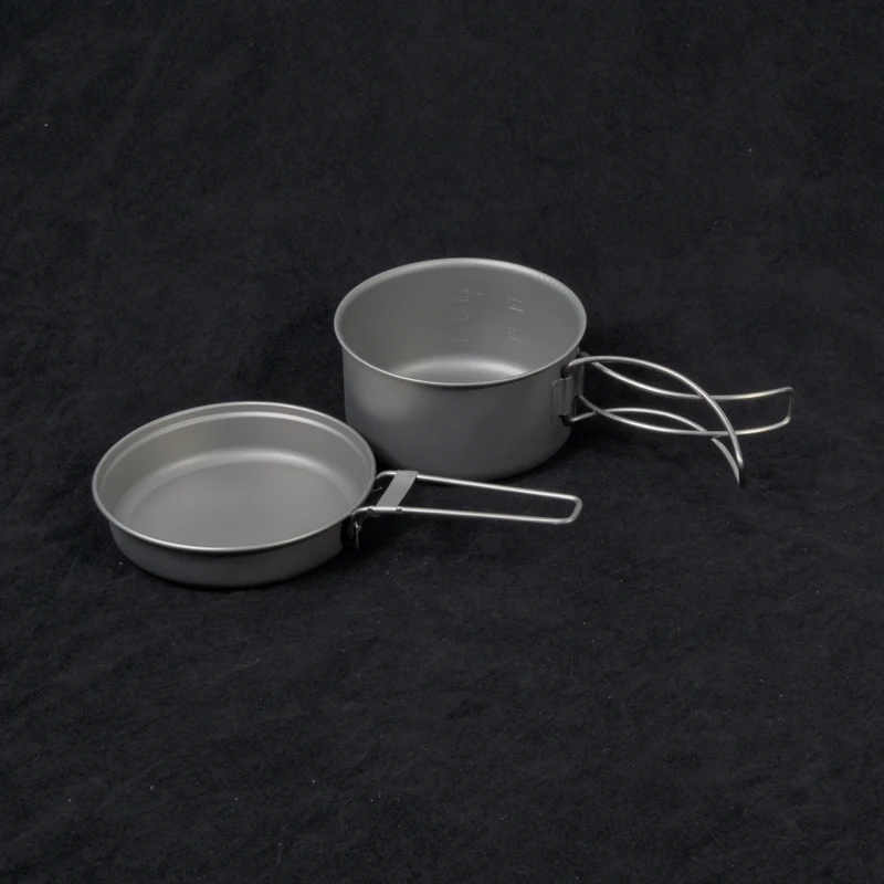Ti time Outdoor Camping Titanium Cooking Pot Pan Sets with handle 2pcs