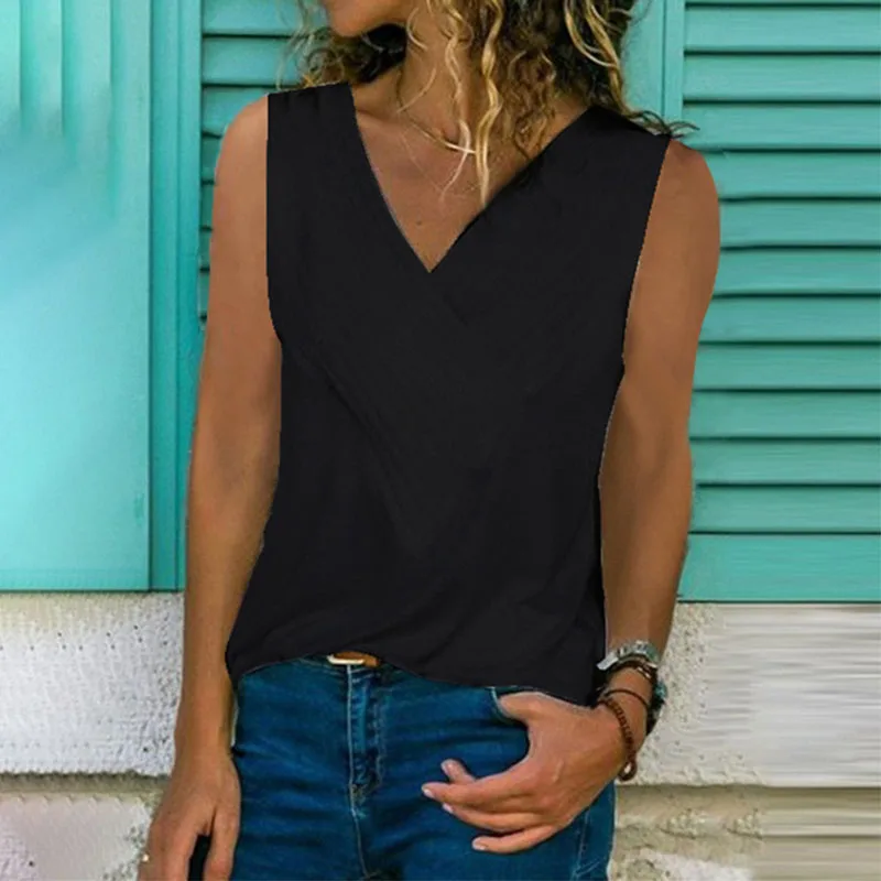 

High Quality Women Summer Sexy Sleeveless Tops Fashion Slim Fit Casual Solid Tank Top Female V Neck Tops Women Clothes 2019