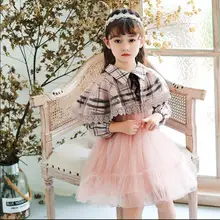 Платье с шалью для девочек хлопковые кружевные Детские праздничные платья в клетку модное высококачественное детское платье принцессы Милая Одежда для девочек