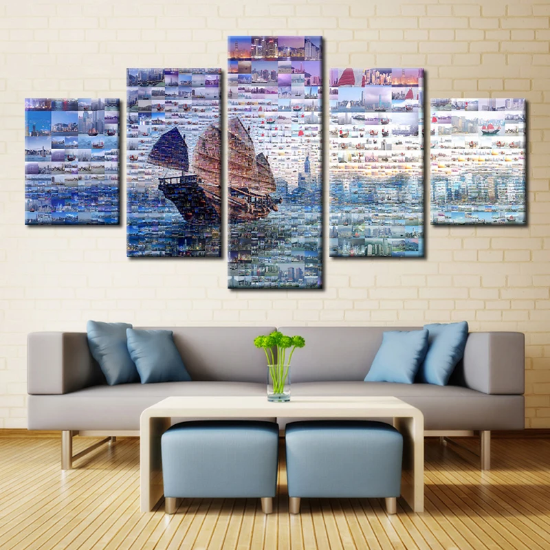 

5 Panel Canvas Art Modular Paintings On The Wall HD The Ship At Sea Landscape Picture Seacape Scenery Poster Unique Artworks