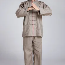 Винтажный коричневый китайский мужской костюм кунг-фу льняной костюм с длинными рукавами Размер M до XXXL 2516