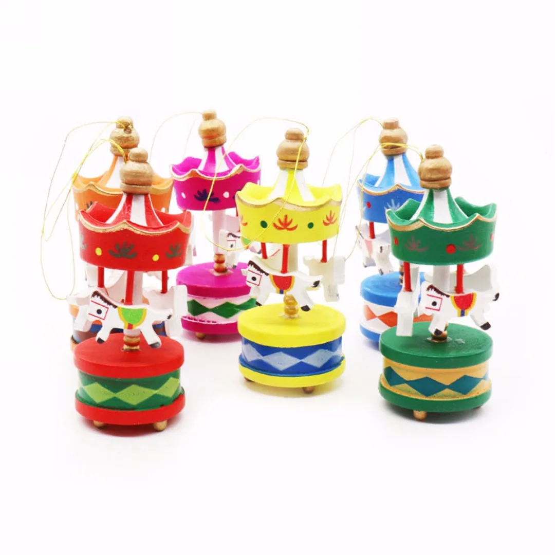 JX-LCLYL 6Pcs Wooden Carousel Horse Ornament Merry-Go-Round Christmas Bedroom Decor New