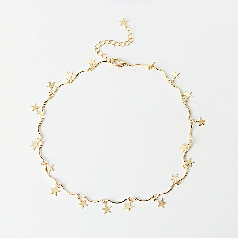 LWONG Изысканная Золотая цепочка, крошечная звезда, колье, ожерелье для женщин, бижутерия, ожерелье с подвеской, простой бохо, многослойный чокер, чокер
