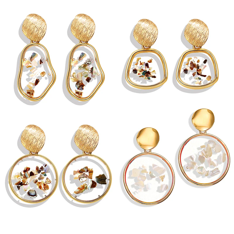 

IF YOU Fashion Shell Acrylic Korean Geometric Dangle Earrings For Women Round Resin Gold Color Drop Earrings Jewelry 2019 New