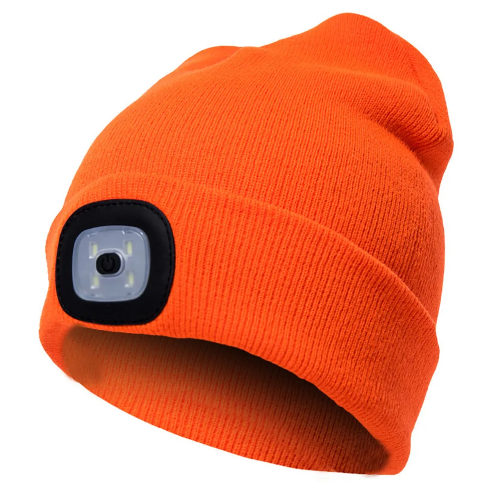 4 Светодиодный светильник вязанная шапка зимние теплые шапки унисекс яркие оранжевые/черные/розовые шапочки для охоты на открытом воздухе, кемпинга, пеших прогулок и взрослых